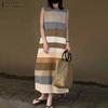 Womens Summer Round Neck Stripe Sleeveless Dress