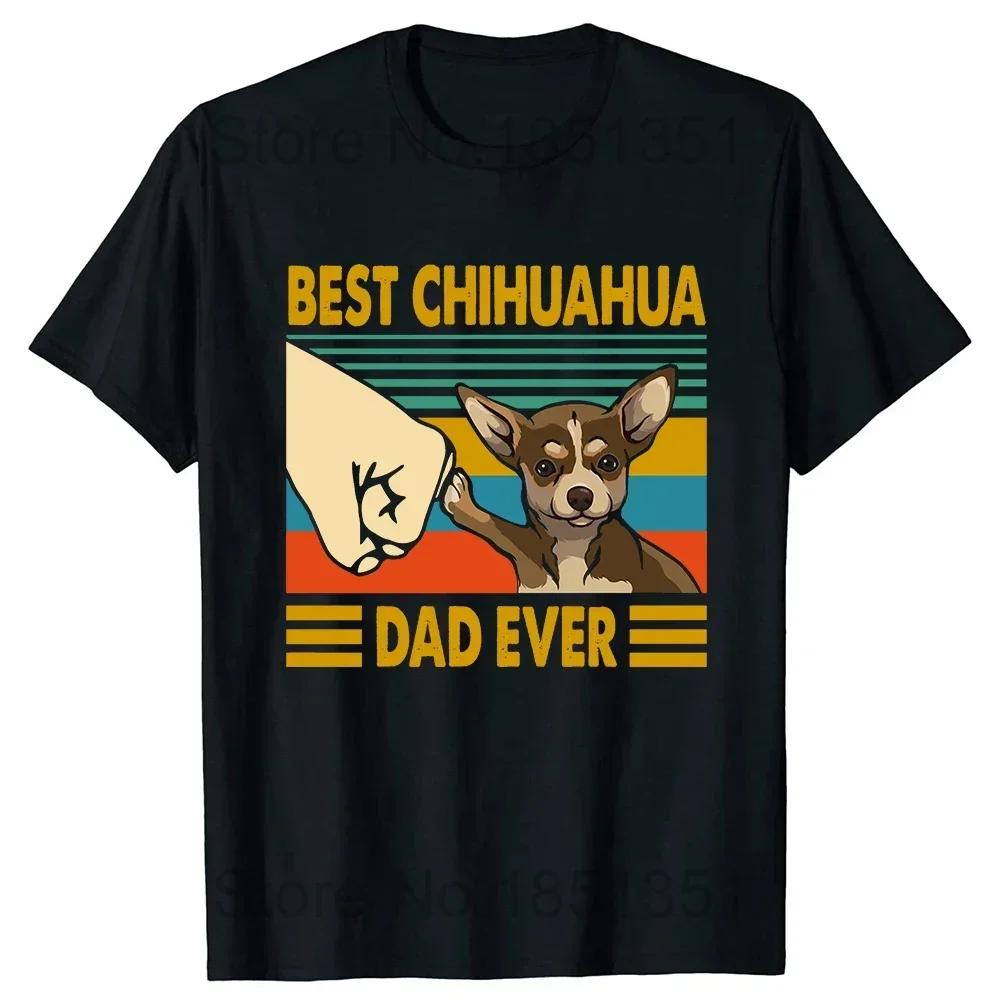 Funny Best Chihuahua Dad Ever Retro Vintage Sunset T Shirts Graphic Cotton Streetwear Short Sleeve Birthday Gifts Summer T-shirt