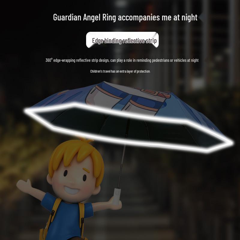 Children's Cartoon Fully Automatic Safety Umbrella: Rain or Shine, Reflective, Foldable, Anti-Rebound Design