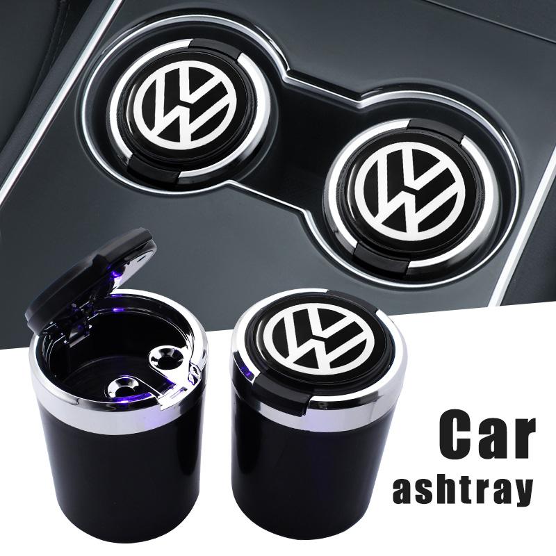 Car Interior Ashtray LED Light Portable Smoke Ashes Holder For Volkswagen VW GTI Polo Golf Passat Tiguan Arteon Touareg CC Caddy