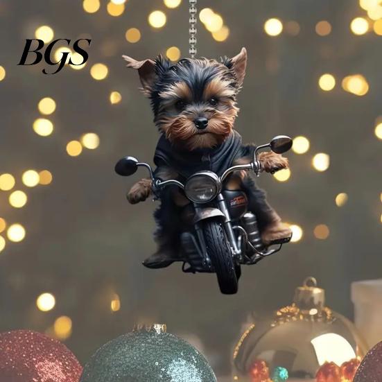 Cute Animal Pendant Design Acrylic Car Puppy Riding A Motorcycle Hanging with Whimsical Charm Lanyard Lightweight Rearview Mirror Ornament Interior