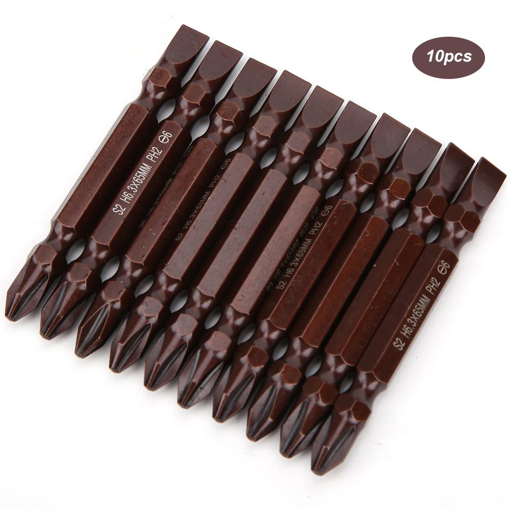 10PCs Double Ended Screwdriver Bit Hardware Parts Screws Tools Magnetic S2 H6.3 X 65MMDouble Ended
