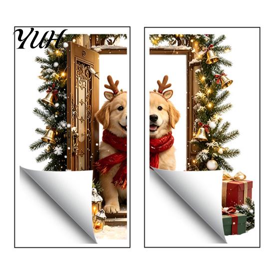 Peel Stick Christmas Decorations 2Pcs 3D Illusion Dog Wall Sticker, Removable Self?Adhesive Decals for Home Decor Decal, Holiday Puppy Mural Living