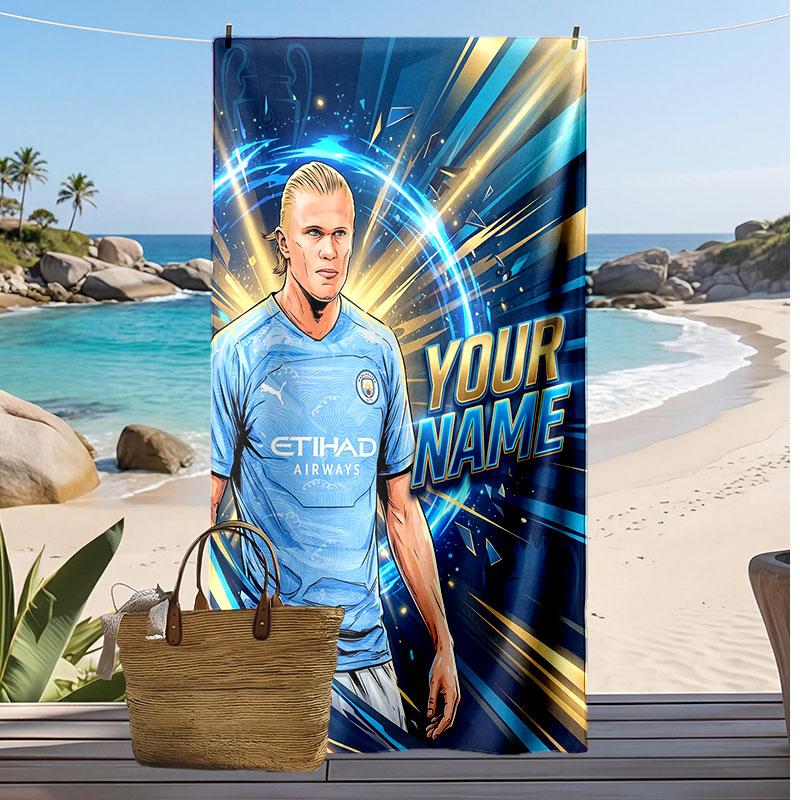 Erling Haaland Personalized Printed Beach Towel Soccer Logo Support Custom Name Text Absorbent Towel For Sport Travel Special Gift