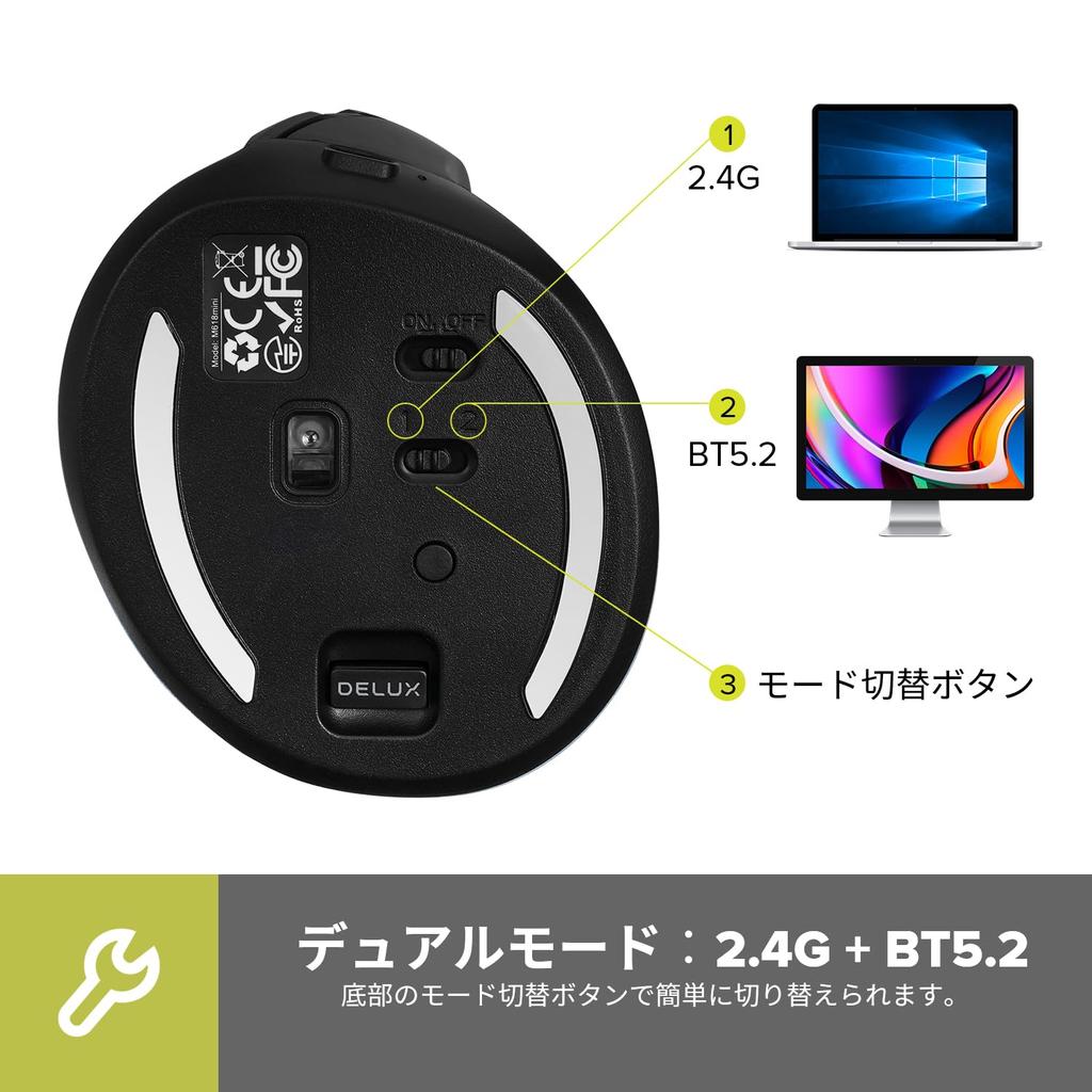 Эргономичная мышь DELUX, беспроводная, тихая, вертикальная, для маленьких рук, 4000 точек на дюйм, двойной режим, перезаряжаемая, для запястья и руки, 2,4 ГГц/Bluetooth 5,2