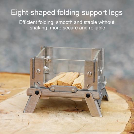 Mini Outdoor Wood Burning Stove Stainless Steel Camping Hiking Survival Backpacking Picnic BBQ Cooking Wood Burner Camp Stove