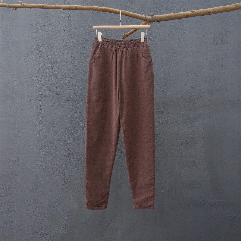 Johnature Женские повседневные брюки из хлопка и льна, однотонные стеганые брюки с эластичной резинкой на талии, зимние винтажные толстые брюки