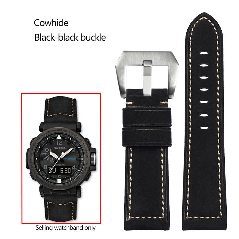 24mm Cowhide Frosted Italian Leather Watchband for Casio PROTREK Series PRG-600/PRG-650/PRW-6600 Outdoor Sports Bracelet Strap
