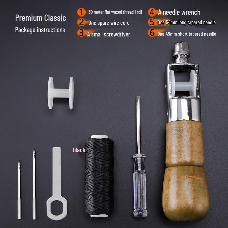 Набор инструментов для ручного шитья кожи с шилом, иглой и наперстком - Модель A