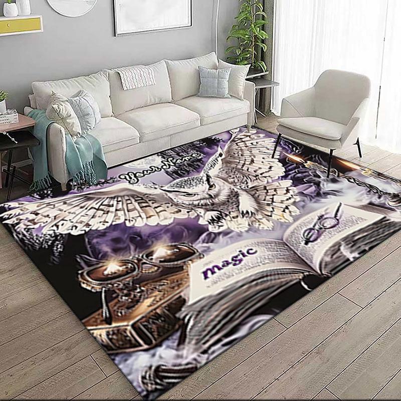 1PC Custom Name Owl Magic Spell Book Theme Floor Mat Ideal for Living Room, Game Rooms, Office, Bedroom,Floor Mat Playful Design