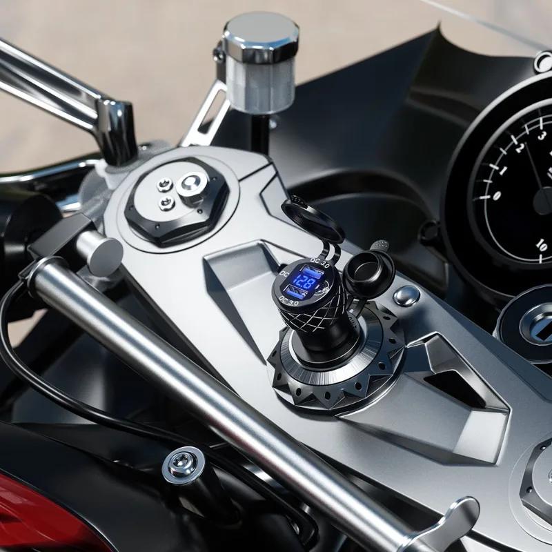 Алюминиевый сплав двойной автомобильный USB-разъем для зарядки QC3.0 светодиодный цифровой дисплей адаптер для BMW K1600B F800 GS R1200 RT для DIN Hella Plug