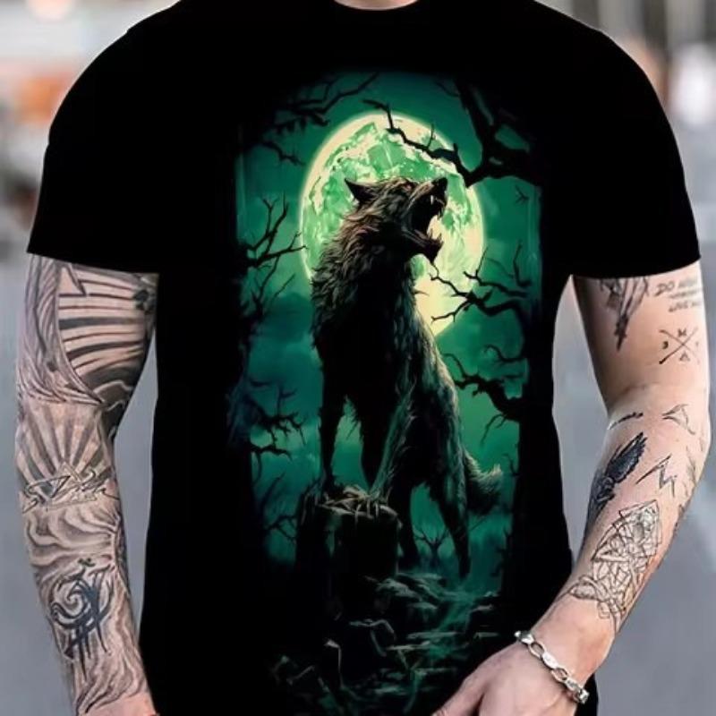 Футболка большого размера с принтом волка 3D для мужчин, летняя мода, уличная свободная повседневная рубашка с круглым вырезом и короткими рукавами, футболки для мужчин