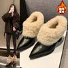Korean Mao Mao High-heeled Bare Boots Winter Plush Warm Fashion Boots New Pointed-toed Plush Single Shoes
