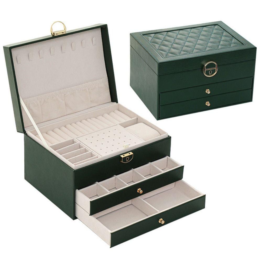 Lockable Storage Box Leather Jewelry Packaging Box Multi-function Double Layer Jewelry Box  Travel