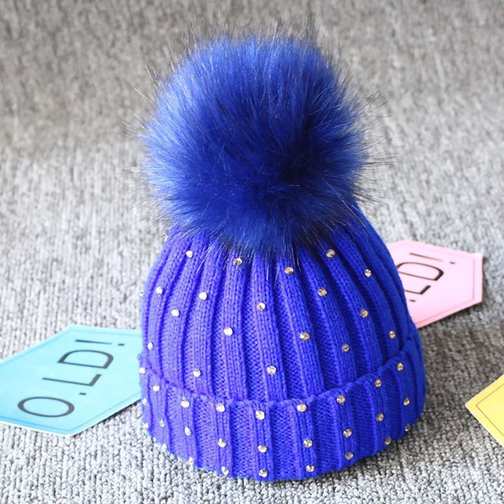 Детская теплая зимняя шерстяная вязаная шапка с шерстяной окантовкой в ​​горошек