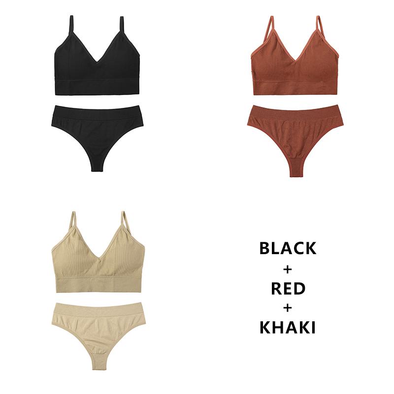 CINOON 3Pcs/Lot Women Bra Set Sexy Seamless Thong Low Waist Panties Wire Free Bra Bralette Lingerie Brassiere Female Underwear Set