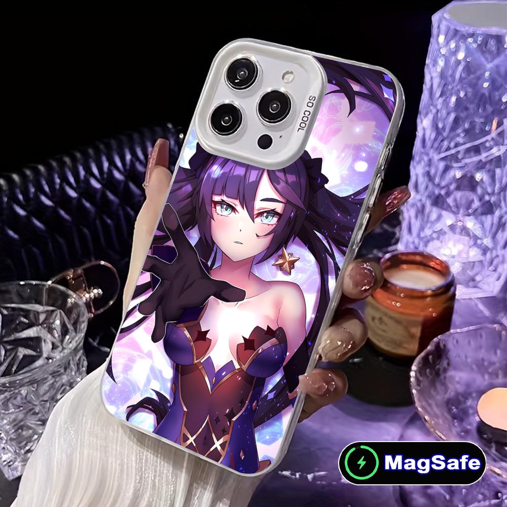 Game GI Mona White Translucent MagSafe Mobile Phone Case for iPhone 17 16 15 14 13 12 11 X XR XS 8 7 Air Pro Max Plus Cover