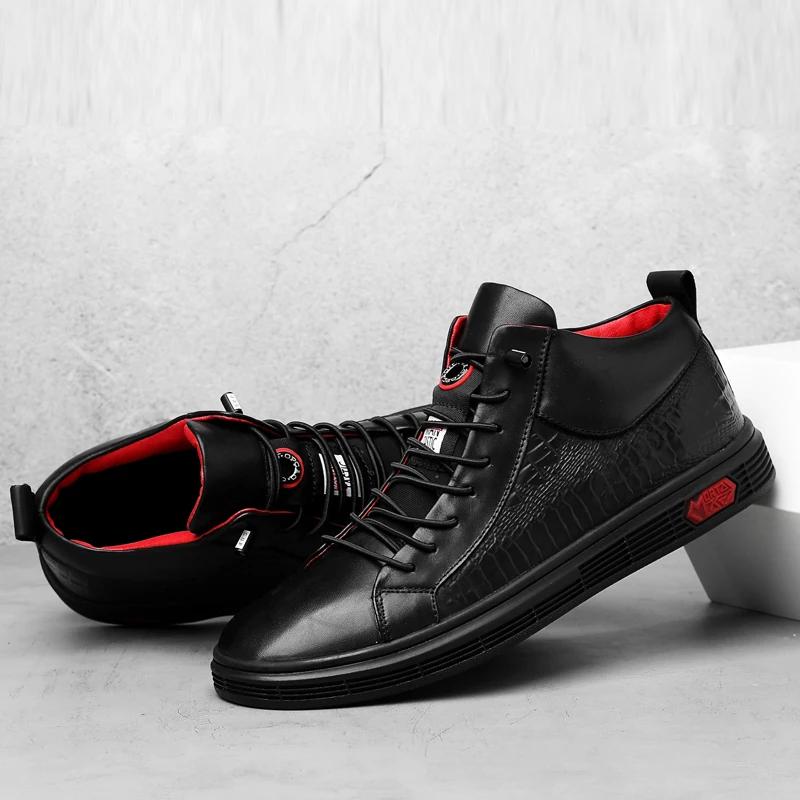 FashionNew Winter Men Boots Retro Genuine Leather Men's Shoes Brand High Quality Keep Warm Handmade Black Sneakers Shoes For Men