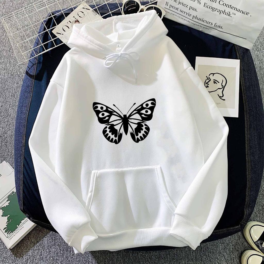 2025Fashion Trend Autumn Winter Butterfly Print Hoodie Sweatshirt for Men and Women Couple Korean Style Casual Simple Top