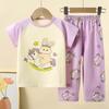 Kids Cotton Short Sleeve Set Summer Baby Homewear Boys Long Pants Girls Sleepwear Children Clothing