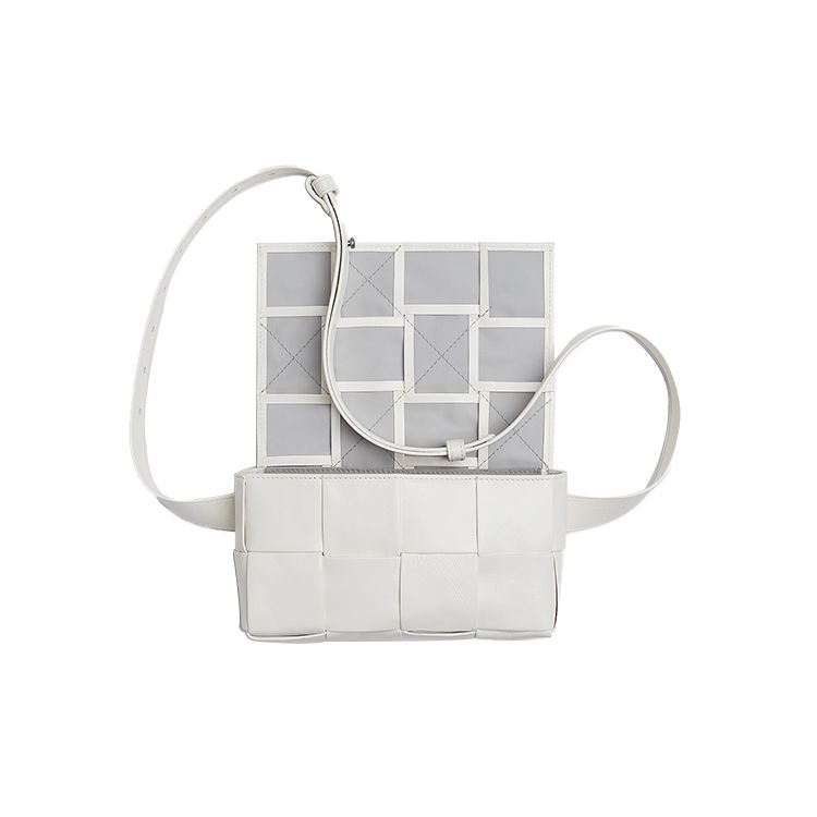Bottega Veneta Cassette Belt Intreccio Woven Magnetic Closure Leather Waist Bag Mini Men Waist Bag White 651053VCQ729014
