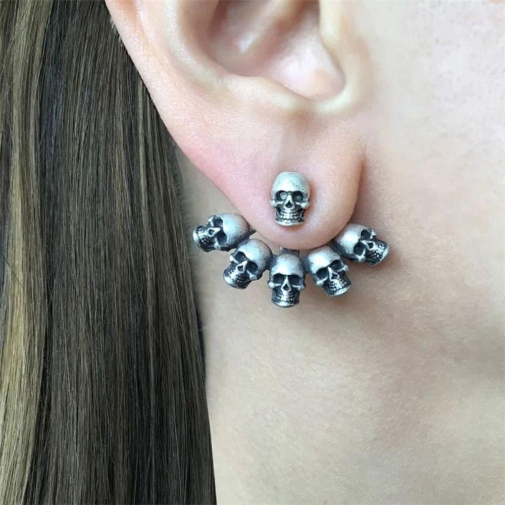 Punk Skeleton Earrings Studs Cool Halloween Skull Ear Studs Skeleton Hand Stud Earrings Women