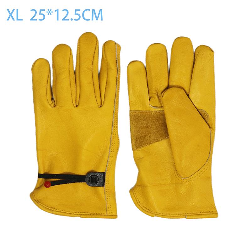 Security Protection Gloves Cowhide Leather Gardening Gloves With Reinforced Palm Stretchable Wrist Tough Working Glove For Wood
