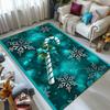 1pc Christmas Snowflake Area Rug - Soft Crystal Velvet, Teal Background with Candy Canes & Festive Snowflakes, Durable Polyester