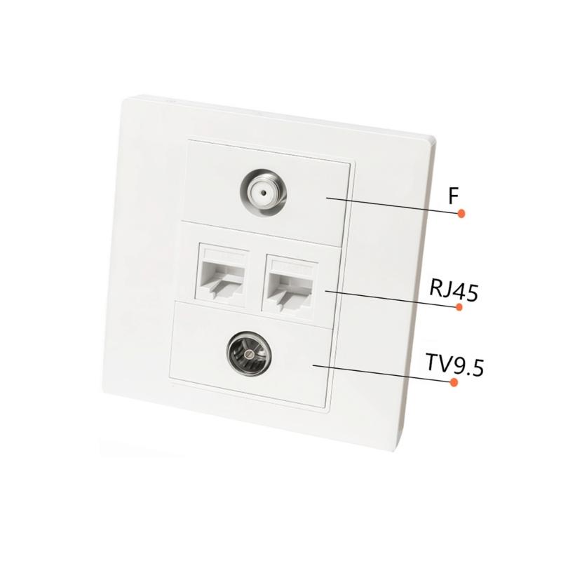 4Port Multimedia Wall Plate For TV9.5 RJ45 F Connectors Easy Direct Plugs No Solder Installation 86mm Wall Mount Panel