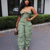 High Street Sexy Off Shoulder Jumpsuits Women Strapless Button Y2k Cargo Pants Female Korean Pockets Design Casual Jumpsuit