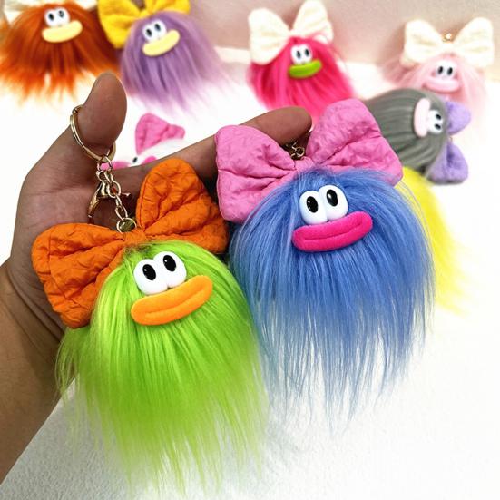 Yousheng Keychain Cartoon Plush Doll Wearing Big Bowknot Decor Big Mouth Design Charm Key Chain Keys Backpacks Cars Accessories