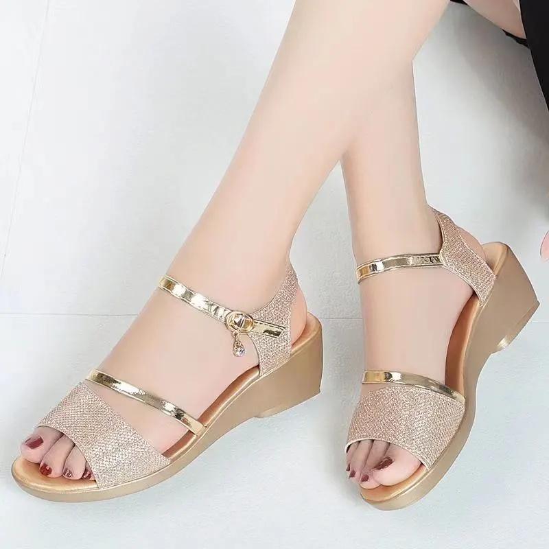 Sandalias femininas женские модные серебристые босоножки с открытым носком для вечеринок и ночных клубов на танкетке женские золотистые удобные туфли на каблуке ba390