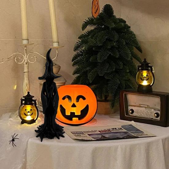 Хэллоуин Завораживающая статуя ведьмы 3D-печать Корень дерева Черная фигурка ведьмы Скульптура Украшение для дома Праздничная вечеринка