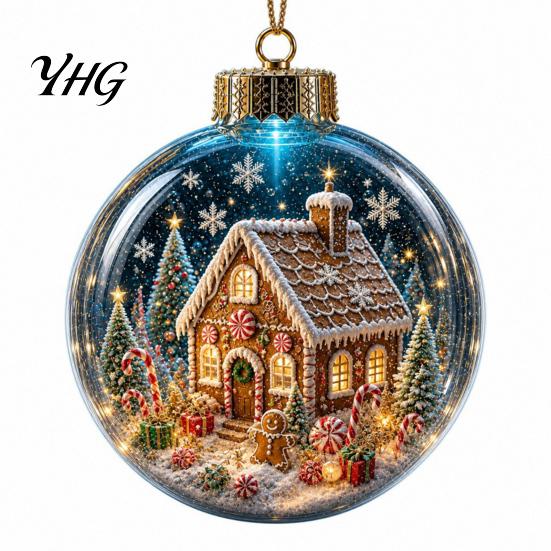 Seasonal Home Decor Accessories Christmas 3D Faux Crystal Ball Hanging Ornaments with Warm LED Miniature Winter Scene Lights, Luminous Tree