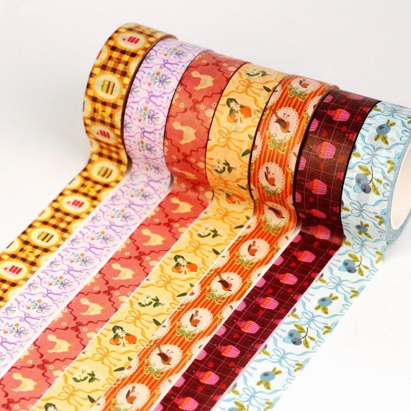2026 NEW 1X 10M Duck Bird Cake Blueberry Flowers Grid Spring Washi Tape Set for Scrapbooking Masking Tape Cute Jounal Stationery
