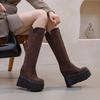 Women's Suede Elastic Over-the-Knee Boots - 2025 Autumn/Winter - Thick-Sole 14cm Chunky Heel