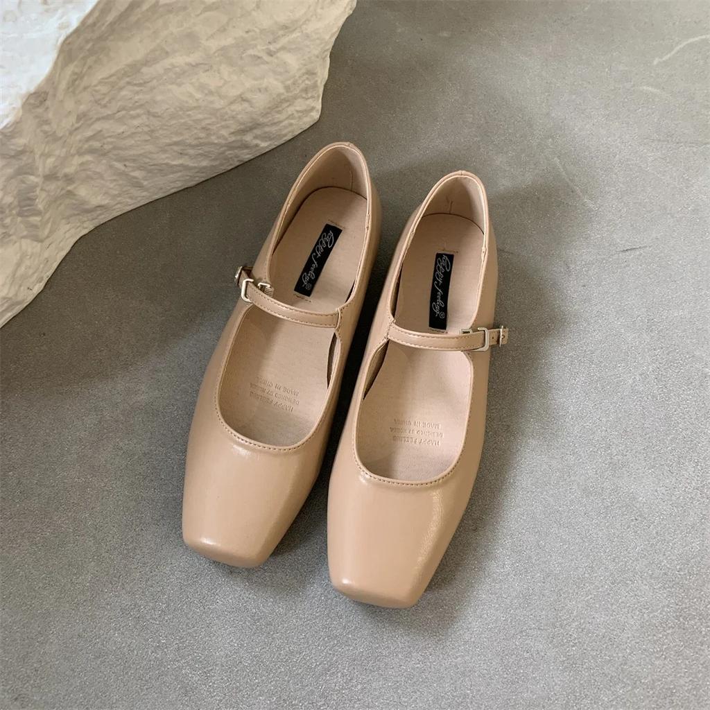 2025 Spring New Women Mary Jane Shoes Fashion Square Toe Shallow Slip On Ladies Flat Shoes Soft Sole Outdoor Dress Ballerina