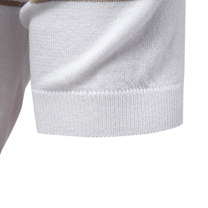 Summer New European Size Lapel Polo Shirt Fashion Striped Men'S Business Short-Sleeved Top