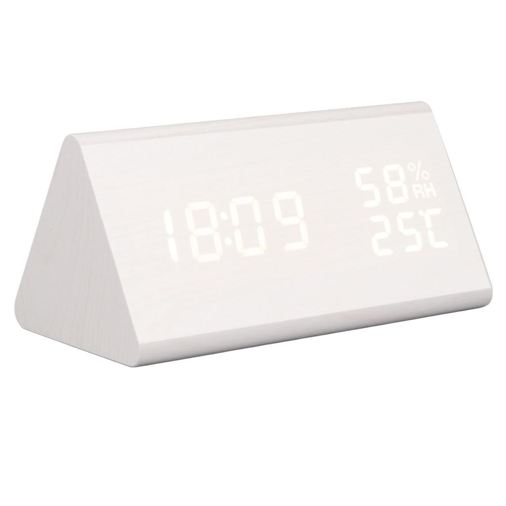 LED Digital Alarm Clock Multipurpose Wooden Clock with Voice Control Humidity Temperature Week Time