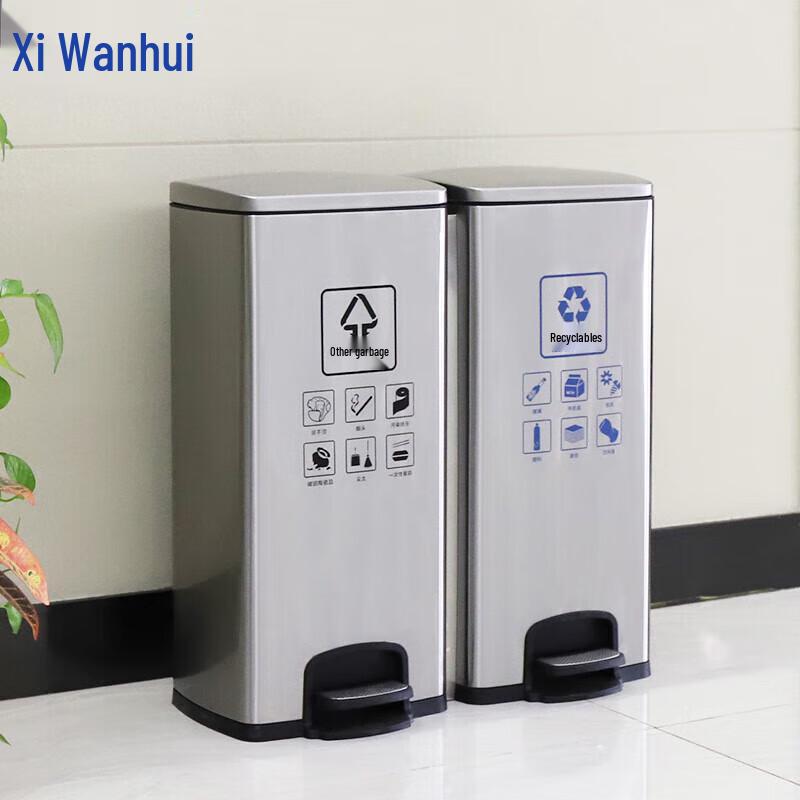 Xiwanhui XWH0121 90L Commercial Stainless Steel Pedal Waste Sorting Bin