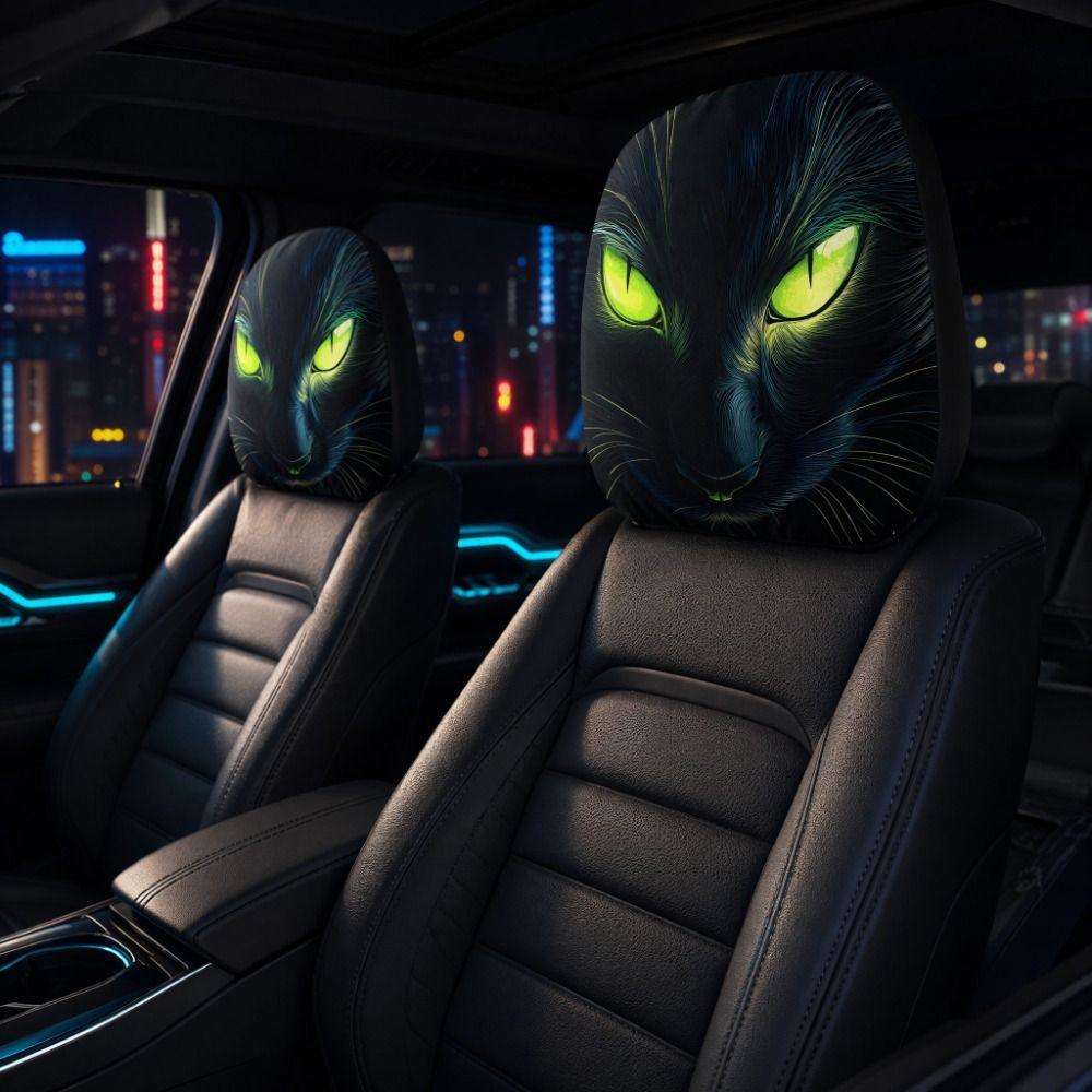 2 Pcs Ghost Headrest Covers 2D Stretch Neck Pillowcase Terrifying Car Interior Decor Universal Fit
