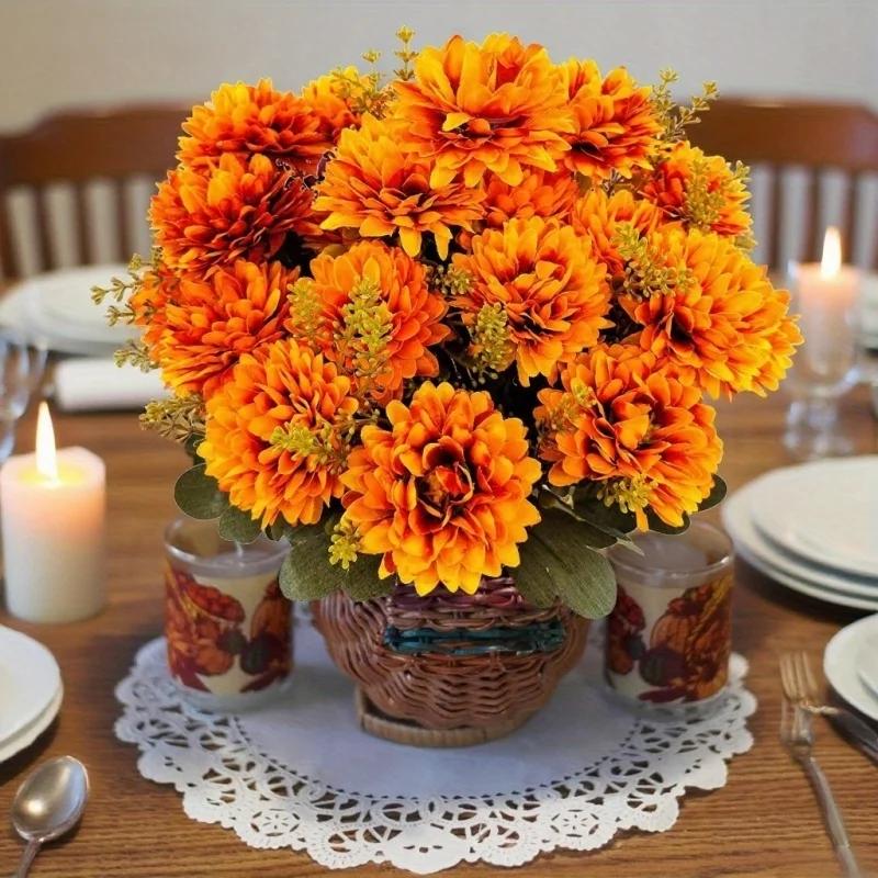 Artificial Marigold Chrysanthemum Flower Home Decor Simulation Floral Arrangement Fake Flower Decors for Room Table