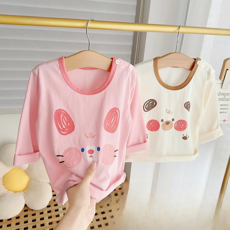 Футболка с длинными рукавами из чистого хлопка для девочек, нижняя одежда для мальчиков, осенняя одежда, детские осенние пижамные топы