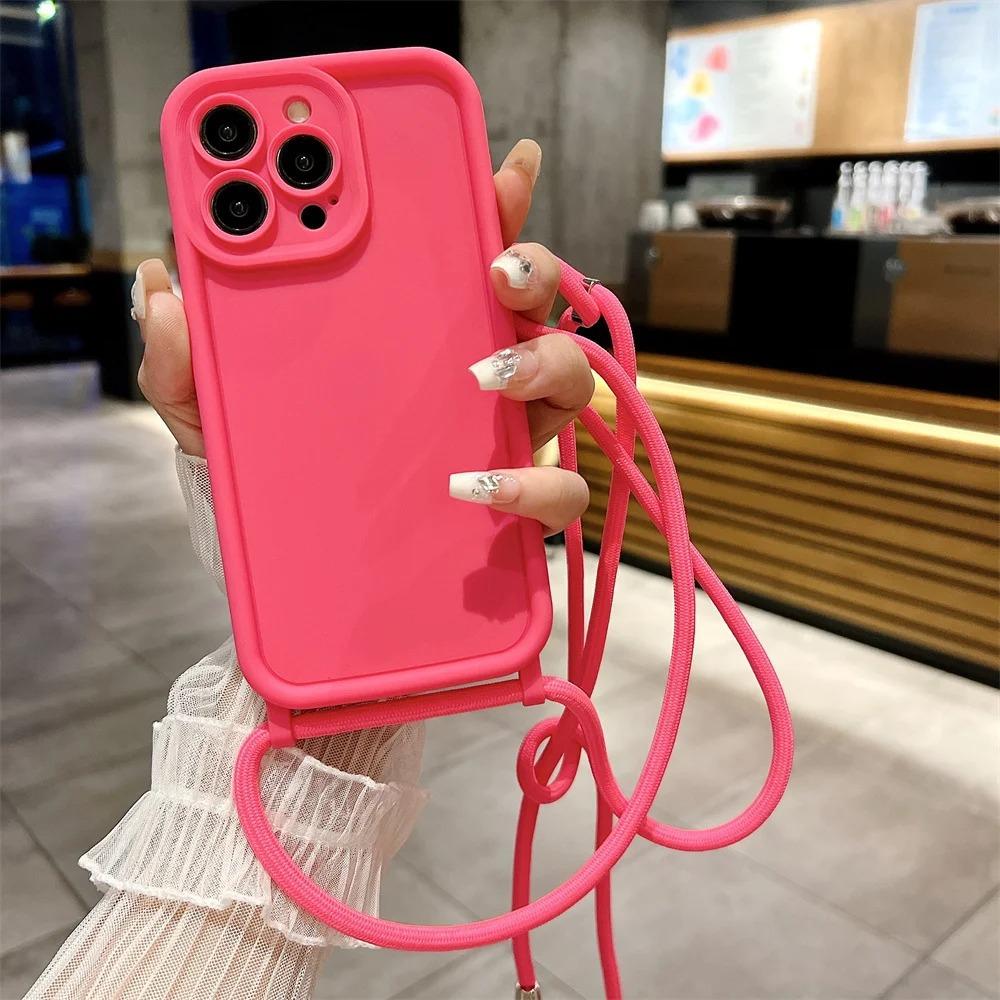 Чехол для телефона iPhone 14 13 15 Pro Max 12 11 X XR XS 7 8 Plus SE 2020 2022, регулируемый ремешок через плечо, веревка, мягкий чехол