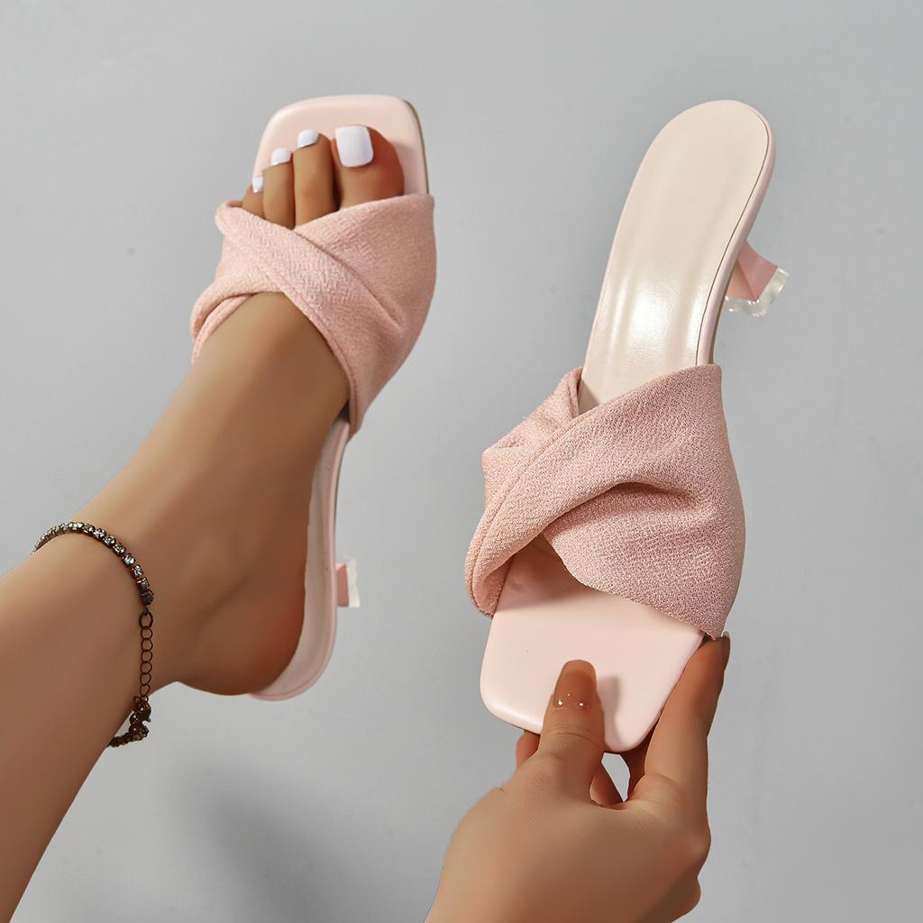 Новые летние модные простые женские тапочки Dew Feet на высоком каблуке, однотонные удобные повседневные тапочки, модные тапочки 36-43