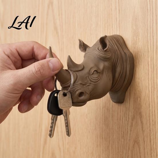 Artistic Wall Ornament Rhino Head Hook Hats Decorative And for Keys Animal Coat Creative Mounted Rack Entryway Key Holder