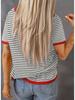 2025 Полосатый контрастный вязаный свитер: Европейский/американский стиль, спущенное плечо, короткий рукав