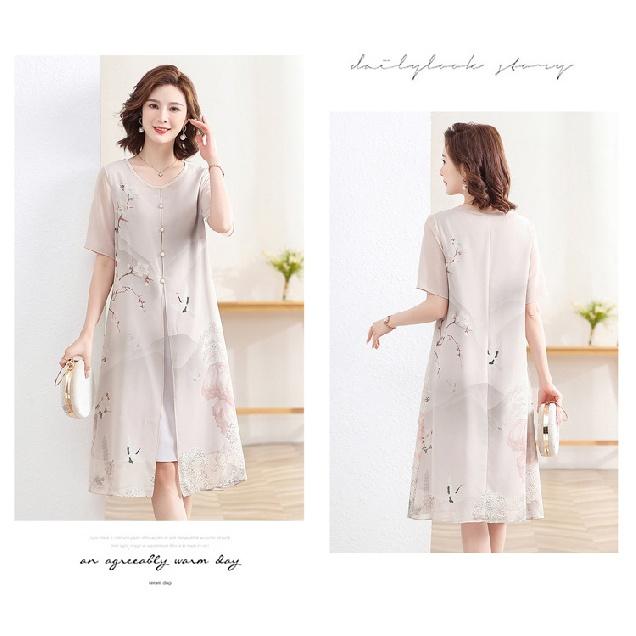 Летнее двухслойное шифоновое платье Cheongsam: Тонкое и дышащее платье с цветочным узором, идеально подходящее для элегантного и прохладного лета.