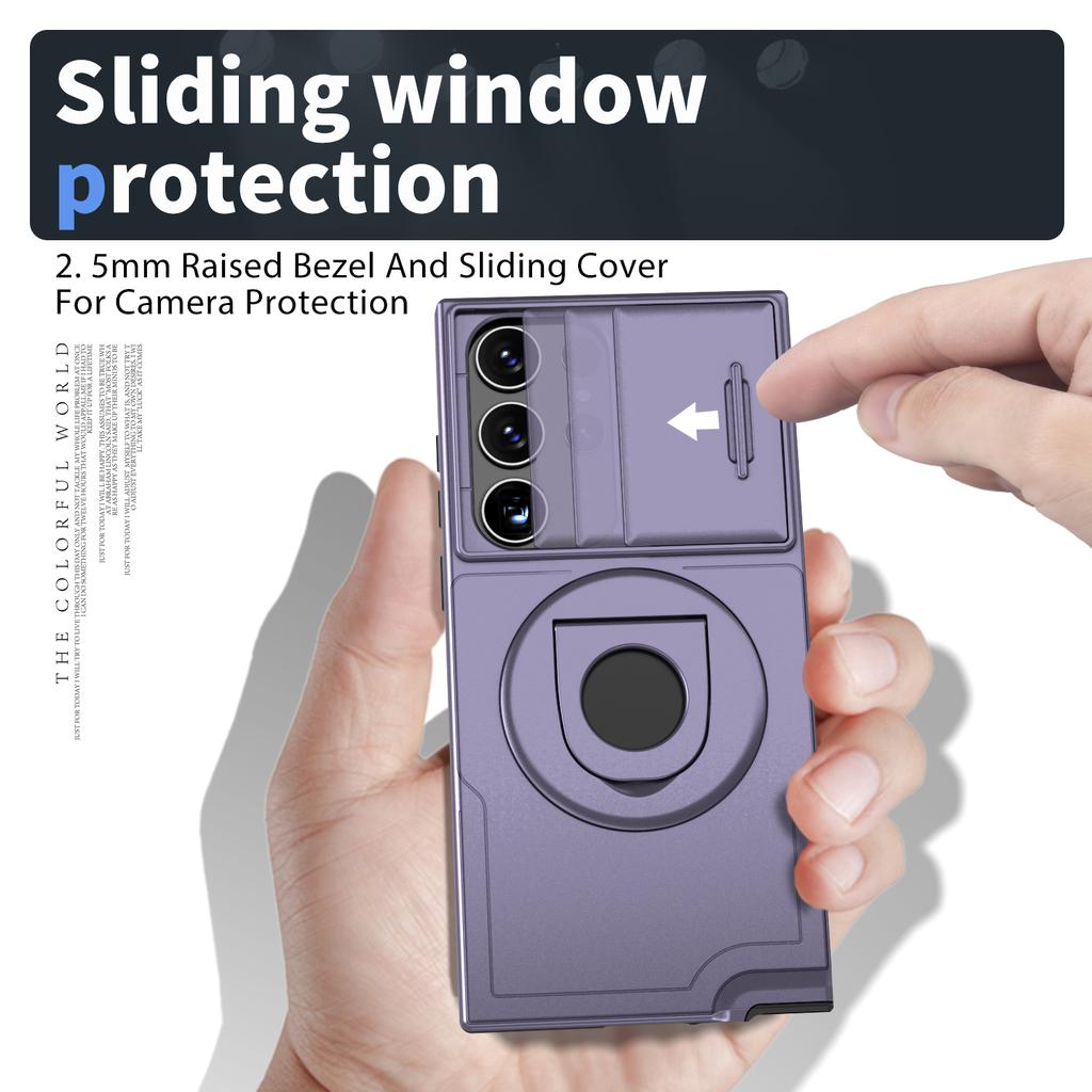 For Samsung Galaxy S23 Ultra Case Magnetic Scratch-proof PC+TPU Phone Cover with Rotary Kickstand