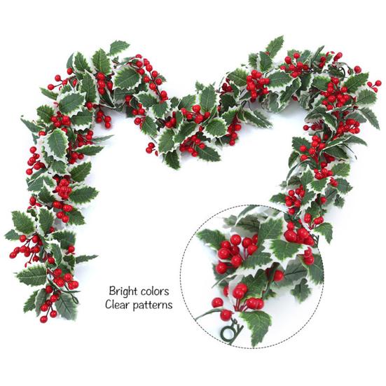 3.2FT Red Berry Christmas Garland with Green Leaves Artificial Christmas Garland Fireplace Table Centerpiece for Winter Holiday Decor